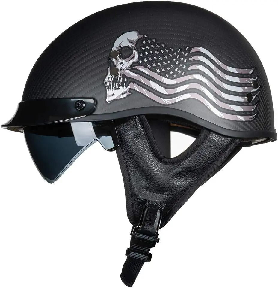   VCOROS Carbon Fiber Open Face Sun Shield Crusie Motorcycle Helmet